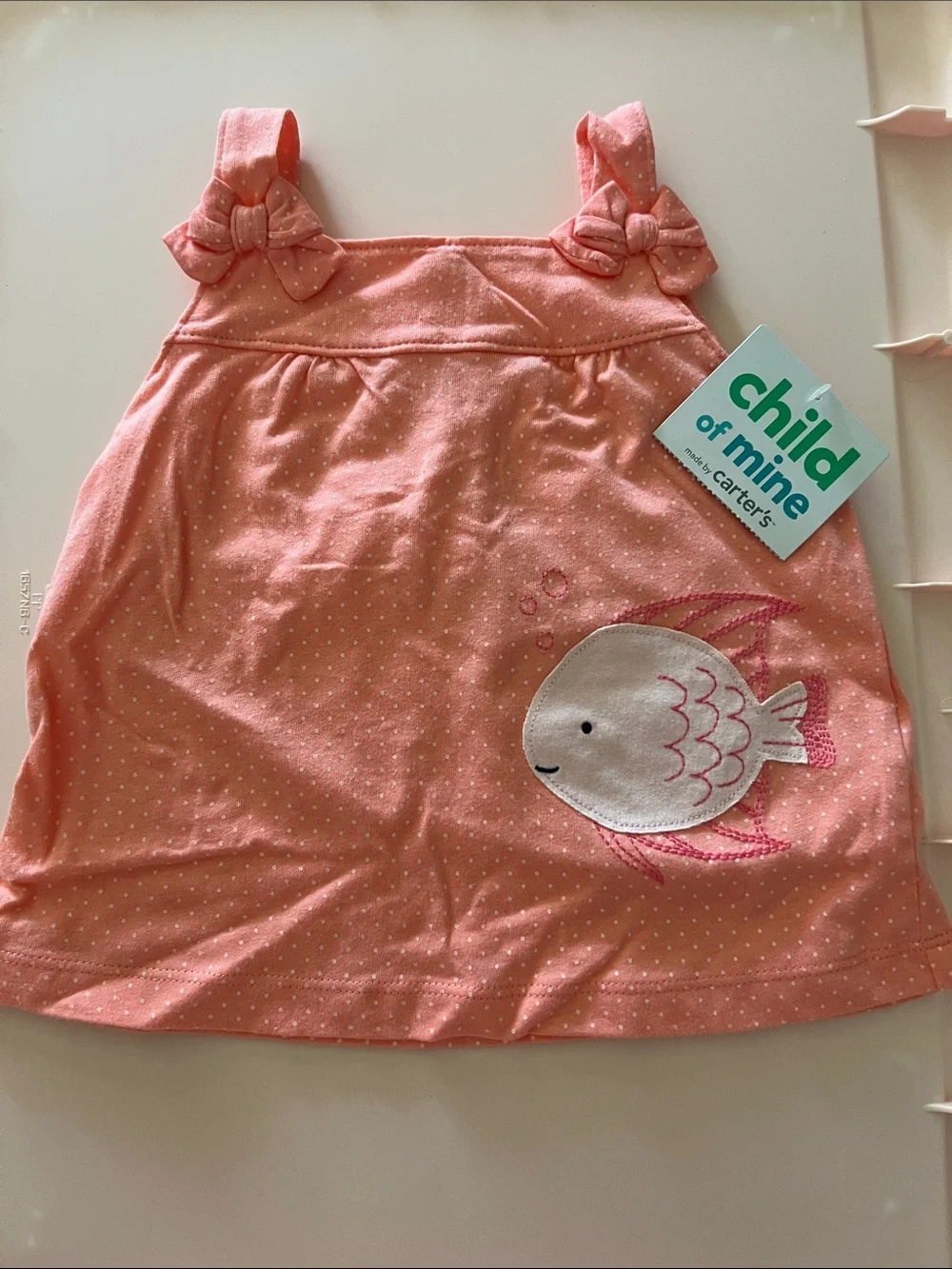 Carter's Coral Polka Dot Tank with Fish Appliqué